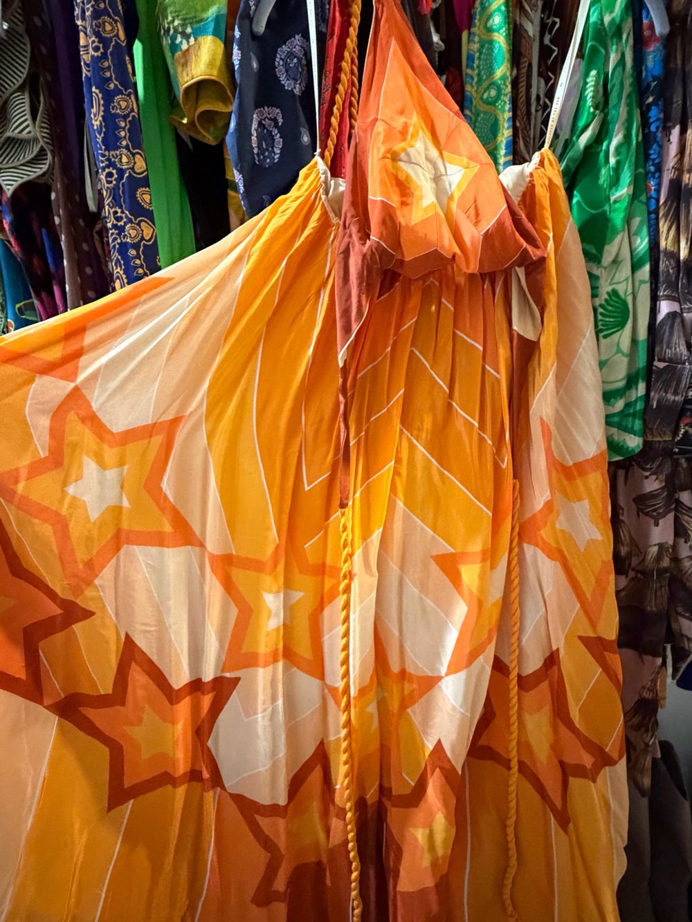 NWOT FARM Rio Orange and Yellow Star-Print Halter Maxi Dress - Picture 14 of 15